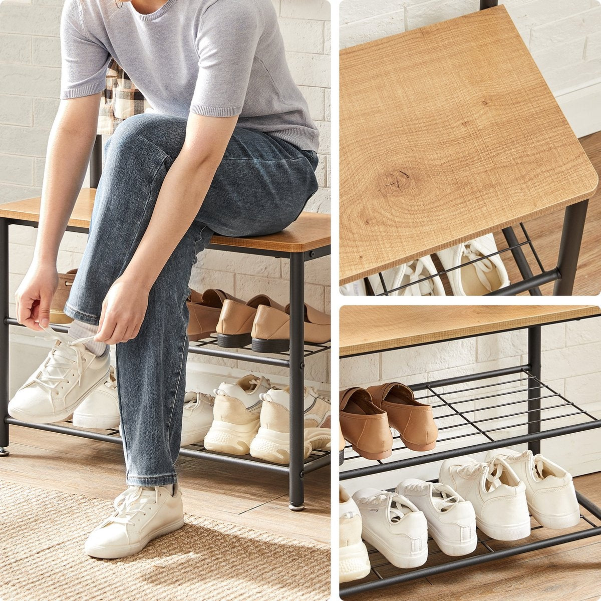 O'DADDYÂ¬Ã† Garderobenständer hochkant - Garderobe mit Schuhablage - 9 Haken 2 Lagen Schuhablage 6 Paar - Garderobe - 70 x 32 x 175 cm - Farbe Mango Holz