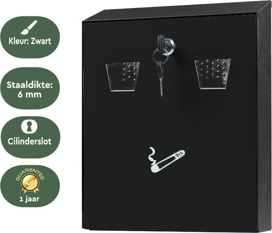 BRASQ Wandaschenbecher Schwarz - Aschenbecher - Outdoor Aschenbecher - Wandaschenbecher abschließbar