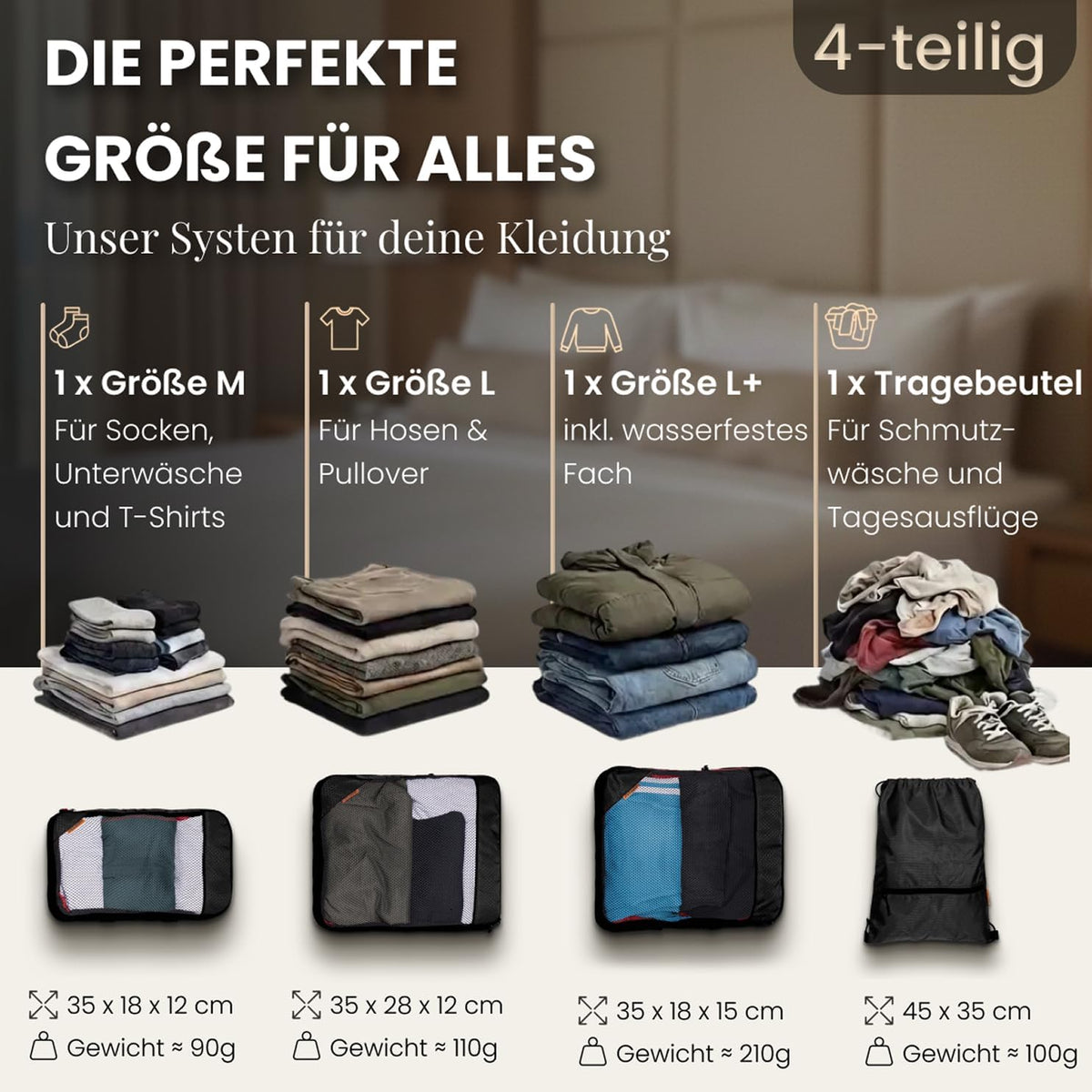 loonara Kompressionspackwürfel - 4-teilig - Grau
