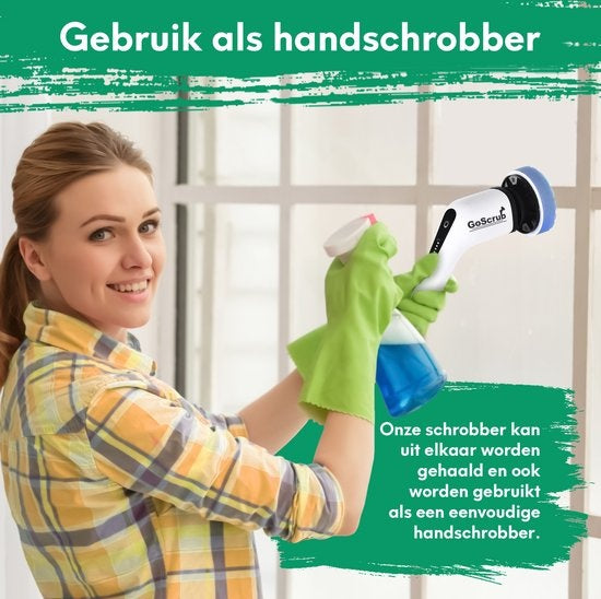 GoScrubÂ® Cleaning King V1 - Elektrische Reinigungsbürste - Elektrische Schrubbbürste - für Bad oder Küche - Schrubber mit Griff - 9 Aufsätze