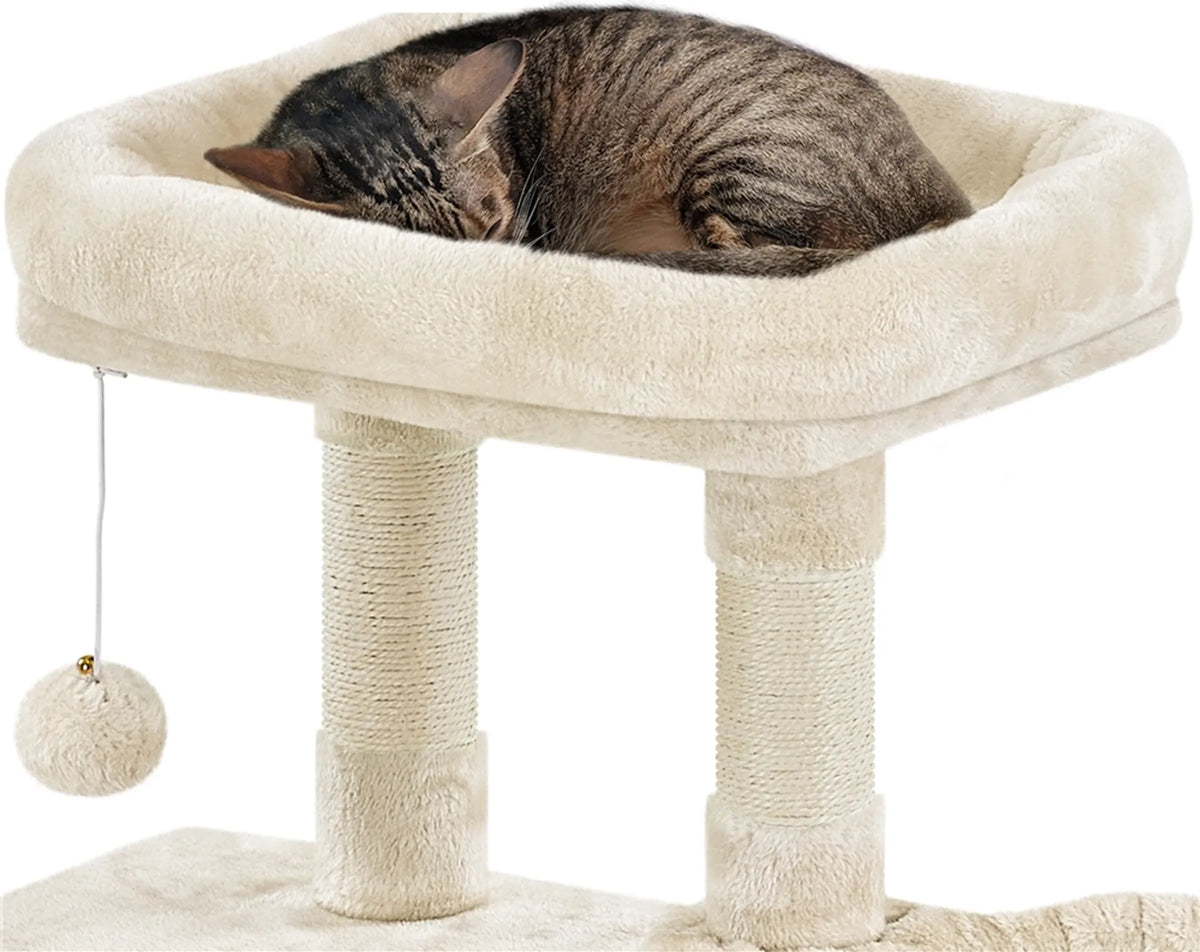 Yaheetech Kratzbaum mit Höhle und Liegefläche – 96 cm hoch – 80,5 x 39,5 cm – Beige