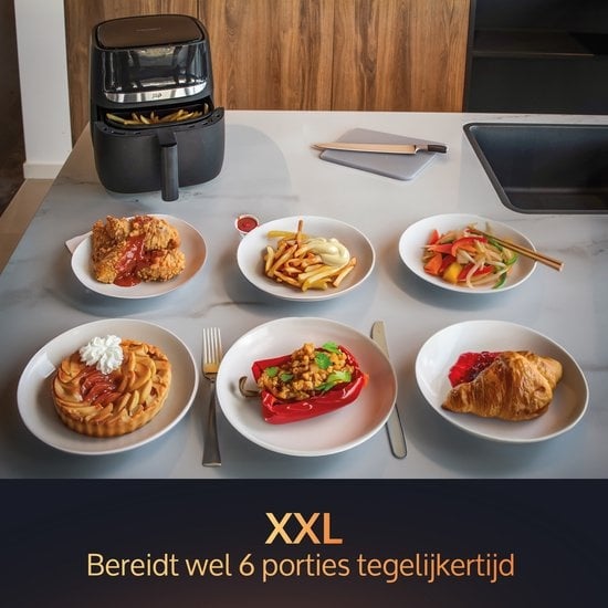 JAP Appliances Aspire - XXL Airfryer (5,6 Liter) - Inklusive 20 Stück Backpapier - 1, 2 bis 6 Personen - Kochbuch - 8 Automatikprogramme - Große XL Heißluftfritteuse - Digitaler Touchscreen - PFAS-frei - 1700W