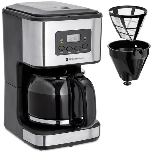 KitchenBrothers Kaffeemaschine - Filterkaffee - mit Glaskanne - 12 Tassen - Schwarz/RSF