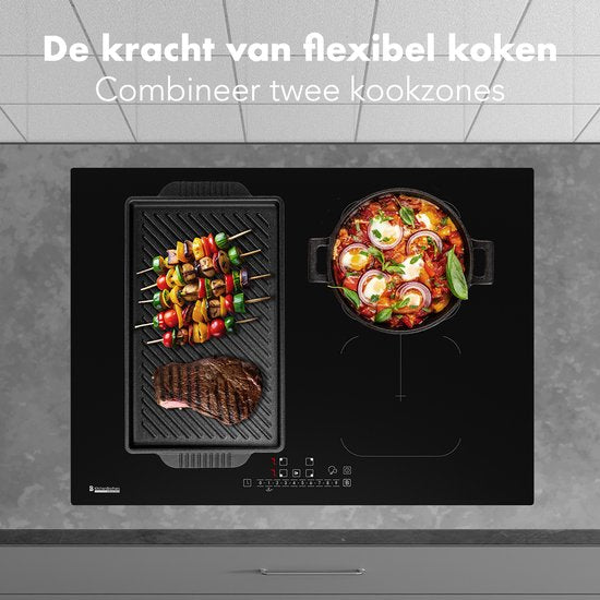 KitchenBrothers Induktionskochfeld - Einbau-Induktionskochfeld - 70 cm - 4 Zonen - 2x Flexzone - 1 und 2 Phasen - bis zu 2800W - Schwarz
