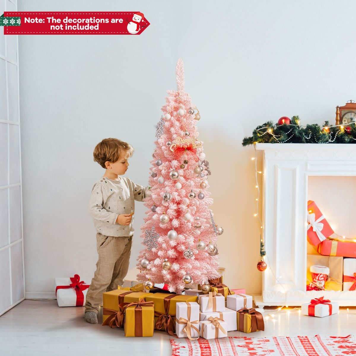 Künstlicher Weihnachtsbaum Coast - 150 cm - Rosa - verschneit - schlankes Design - 328 Zweigspitzen - Metallständer