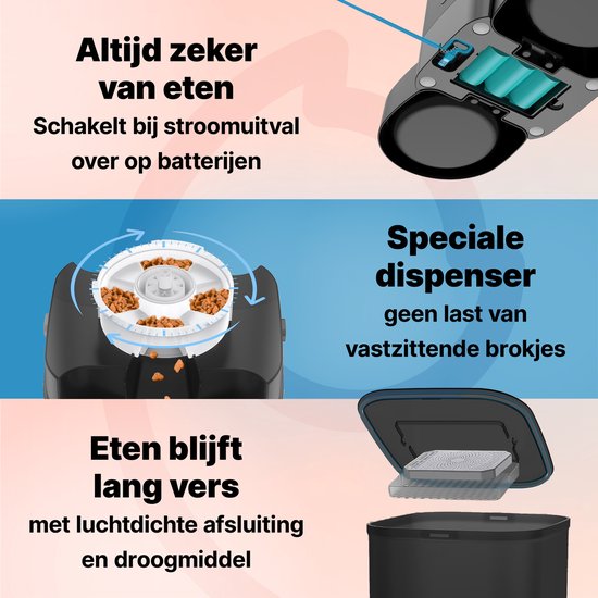 Jake and Jacky Futterautomat für Katzen und Hunde - 5 Liter - Inklusive 2 Edelstahl-Futterautomaten & 2 Langsam-Futterautomaten - Futterspender & Anti-Snack-Eimer - Futterspender - Futterautomat für Katzen & Hunde - Schwarz