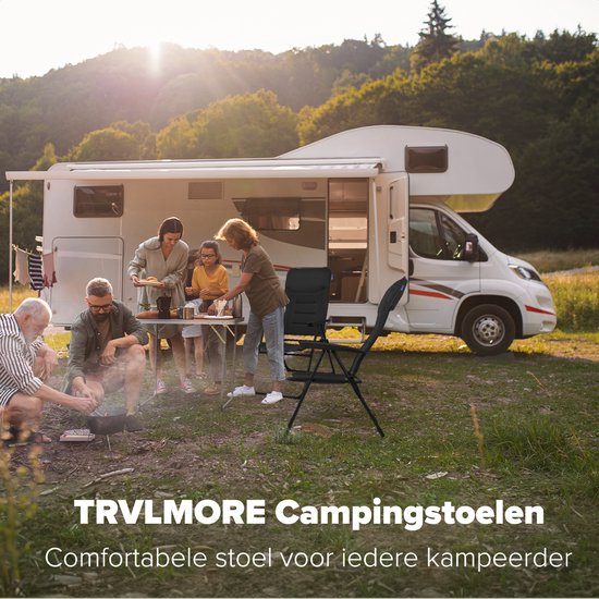 TRVLMORE Campingstuhl - 7 Positionen - Duo Pack - 120 kg Belastbarkeit - Liegeposition - Klappstuhl - Klappstuhl - Schwarz