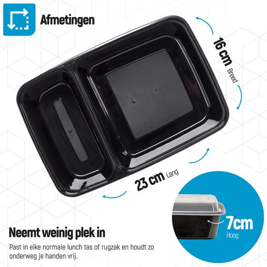 Fitcrafters Meal Prep Trays - Frischhalteschalen - Tiefkühlschalen - 10 Stück - 2 Fächer - 1L - BPA frei