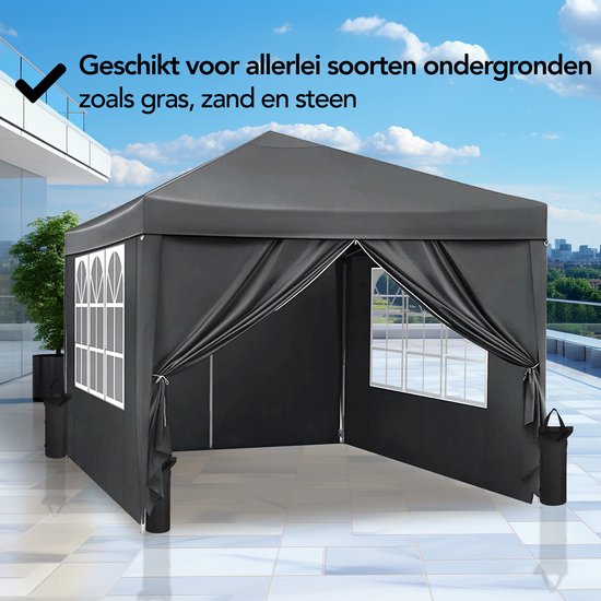 Brixy Partyzelt - faltbar - leicht aufbaubar - 3x3m - wasserdicht - Pavillon mit Seitenwänden - inkl. Tragetasche - Schwarz