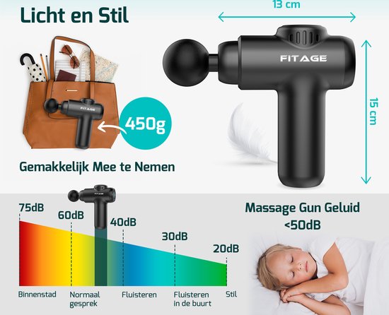 FITAGE Massage Gun Mini - 12 Aufsätze - Professionelles Massagegerät - Massage Gun 30 Stufen - Massagegerät - Massage Gun