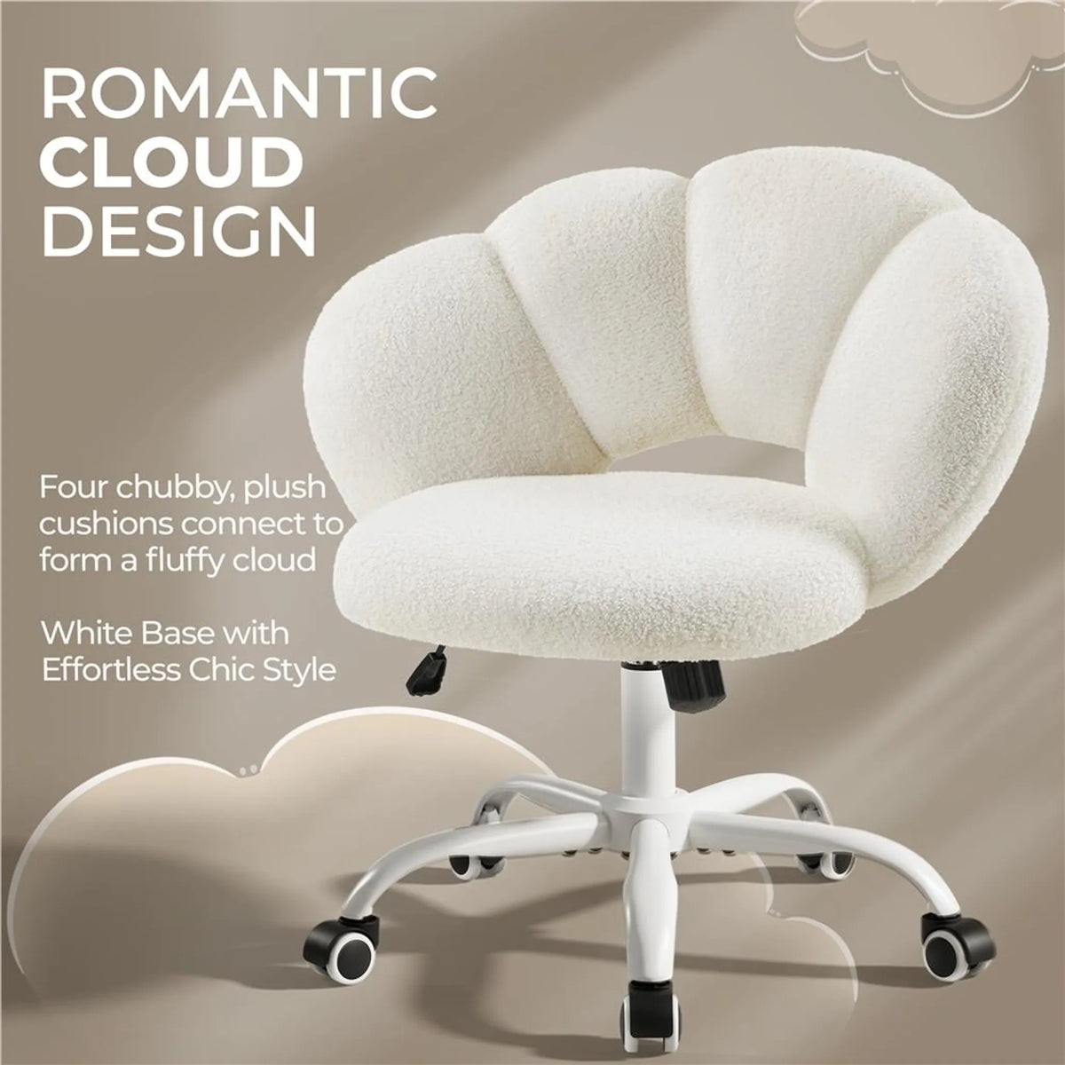 Yaheetech Bürostuhl in Wolkenform – Ergonomisch, Bouclé, 60 × 70 × 72–82 cm – Weiß