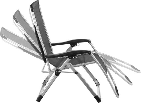 tectake® Klappbarer Liegestuhl Cloud mit Sonnenschirm - Gartenstuhl mit Tisch - Getränkehalter - stufenlos verstellbar - für Balkon, Camping oder Garten - Relaxsessel mit extra dickem Kissen - Strandkorb - Liege - div. Farben - Grau