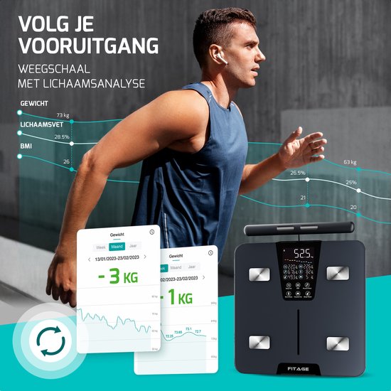 FITAGE Griffwaage Personenwaage Digital - Smart Scale - Mit 17-facher Körperanalyse - FITAGE App
