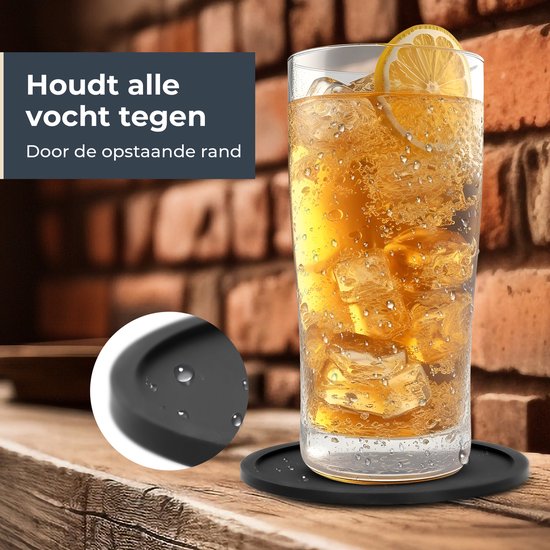 Castagnola Silikon-Untersetzer - Untersetzer für Gläser - Design-Untersetzer mit Halter - Untersetzer-Set - Anti-Rutsch - 12er-Set - Schwarz