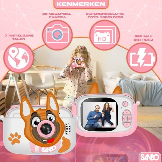 Sanbo T31 Pro Kinderkamera - Rosa / Weiß - Inkl. 32Gb Sd-Karte und Lesegerät - Kamera Kinder - Vlogging - Spielkamera - Digital