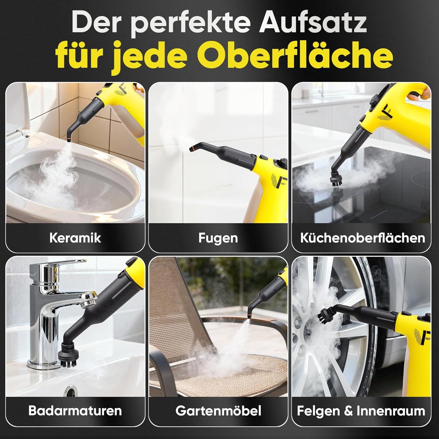 Neighbour's Friend 2-in-1 Dampfreiniger mit Wischfunktion 120 cm - 1500 W - 450 ml - 4 m Kabel - Gelb