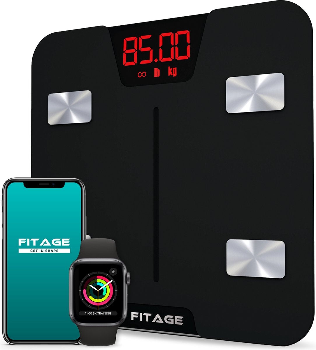 FITAGE Smart Waage - mit App - misst 17 Körperwerte - Schwarz
