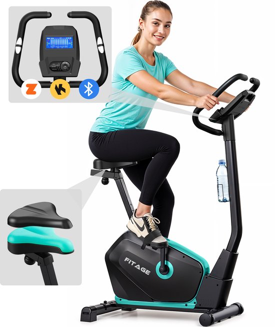 FITAGE Hometrainer - Fitness Bike mit 32 Widerstandsstufen - Tablet Halterung für Bluetooth Kinomap & Zwift - Bike Low Entry, Ergonomisch & Leise - Hometrainer Fitness für Zuhause