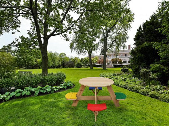 AXI Ufo Picknicktisch Rund für 4 Kinder in Regenbogenfarben - Picknicktisch aus Holz - 120x120x56cm
