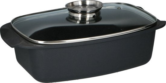 alpina Bratpfanne - Auflaufform Rechteckig - 39.5x22.5x10.8cm - 5.5L - Edelstahl - Schwarz