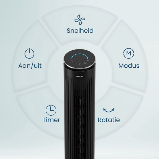 Auronic Turmventilator – 5 Geschwindigkeiten – 90° Oszillation – 105 cm – Schwarz