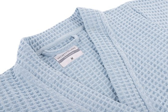 Heckettlane Bademantel Waffel - Morgenmantel für Damen und Herren - XL - Morgenmantel aus Baumwolle - Geeignet für die Sauna - Blau