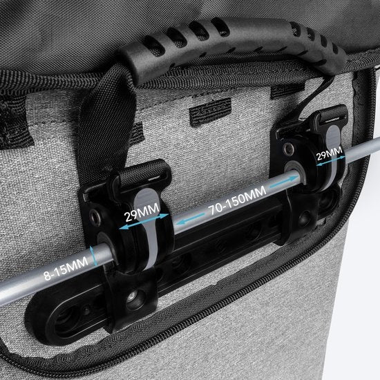 LifeGoods Single Bicycle Bag - Kompakt - Umhängetasche und Rucksack - 25L - Runder Gepäckträger - Wasserdicht - Grau