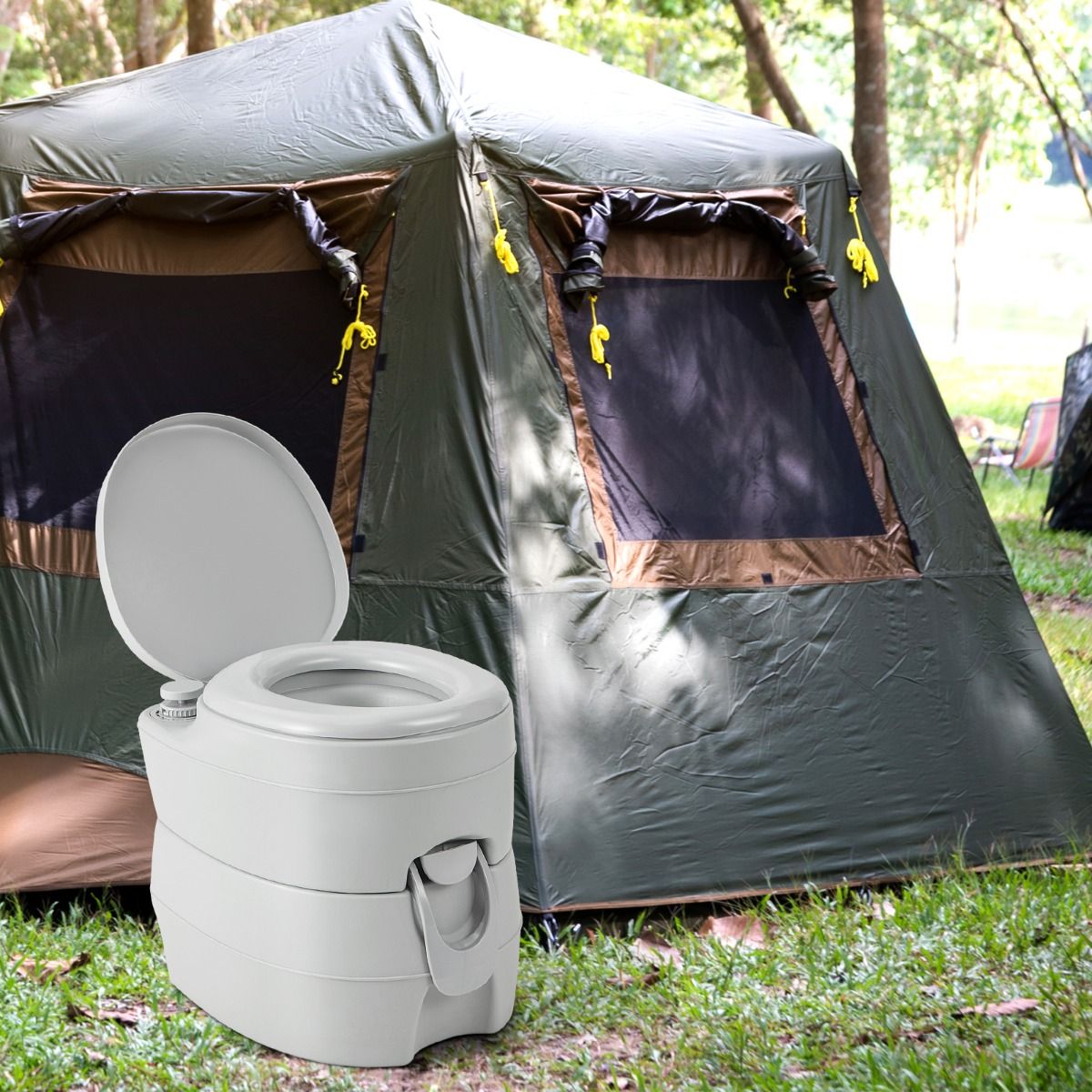 Coast Portable Campingtoilette - abnehmbarer 20L Wassertank - mit Spülpumpe - 45 x 40 x 42 cm - Grau