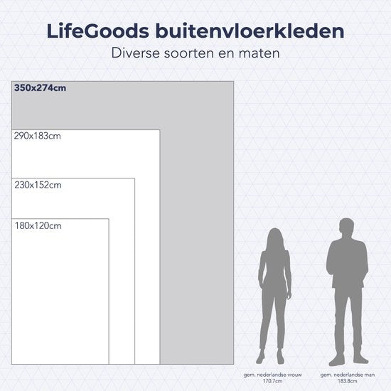 LifeGoods Outdoor-Teppich - 274x350CM - Gartenteppich - Reversibel - Inkl. Tragetasche - Mit Muster - Grau/Weiß