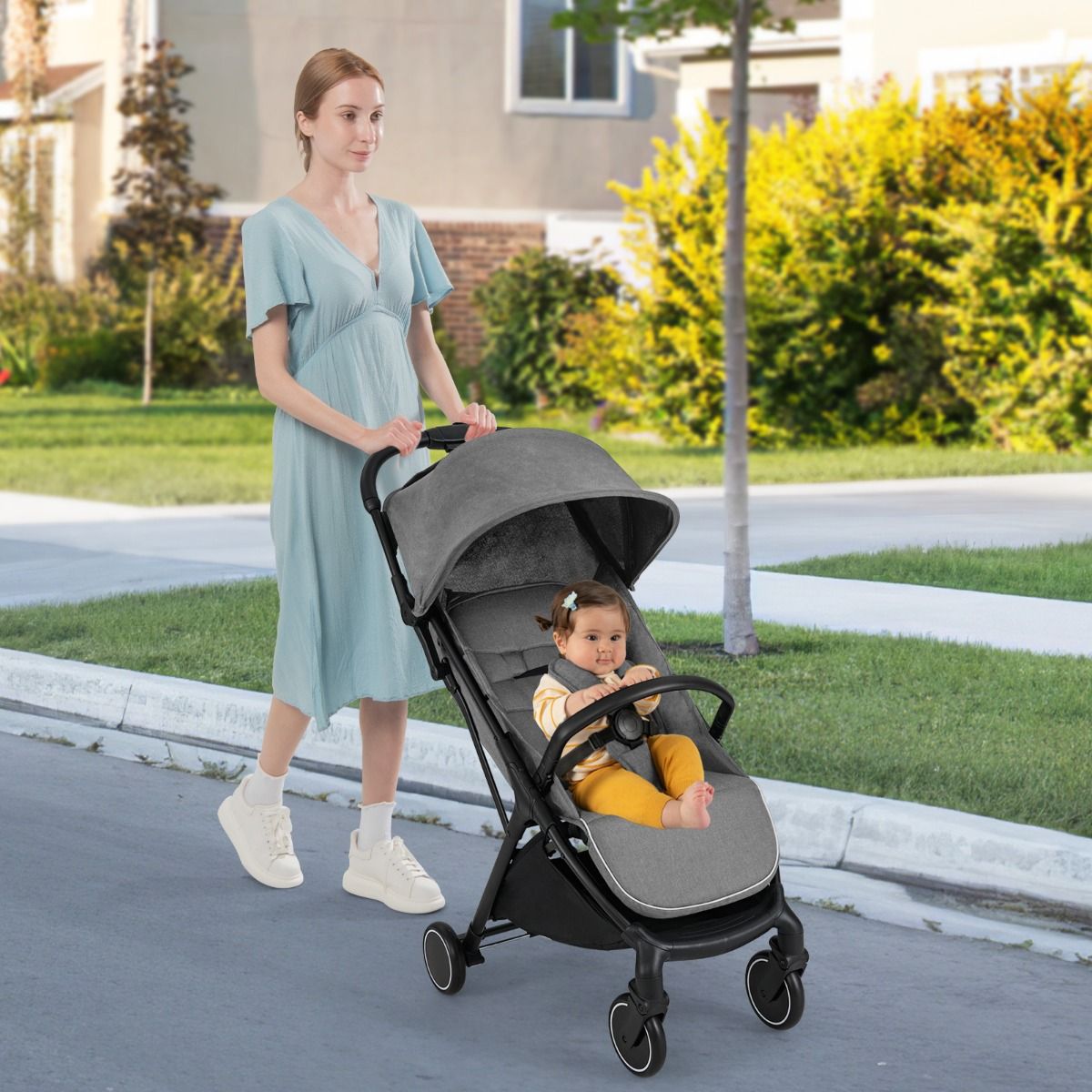 Coast Kinderwagen – leicht und kompakt – mit einer Hand zusammenklappbar – schwarz – 97 x 49 x 103 cm