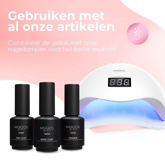 Moods Gellac Starter Pack - Grundierung - Basislack - Decklack - Gellack - LED-Lampe Nagellack - 7.3 ML