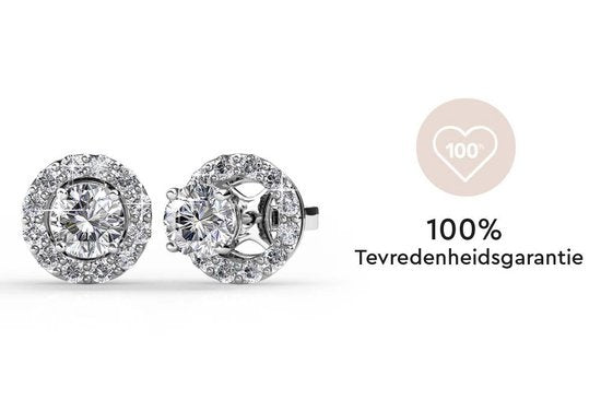 Yolora Damen Ohrringe mit runden Kalpa Camaka Kristallen - Farbe Silber - 18K Weißgold plattiert - Ohrstecker - Geschenk zum Muttertag