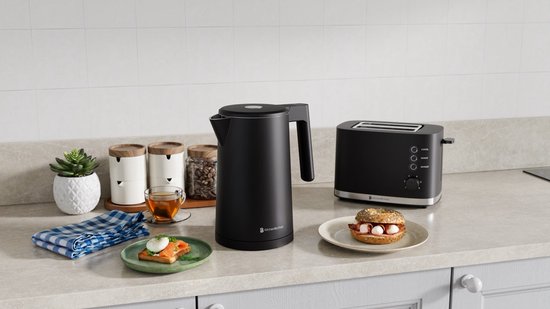 KitchenBrothers Wasserkocher - 1.7L - Mit Temperaturregelung - Elektrisch - Warmhaltefunktion - Display - Doppelwandig - Cool-touch - 2200W - Schwarz