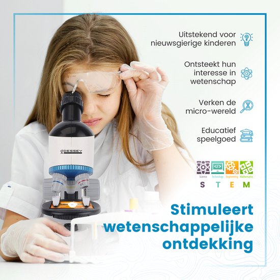 ODESSEY - Mikroskop - mit Werkzeugsatz - 1200X Vergrößerung - Kinder - Weiß