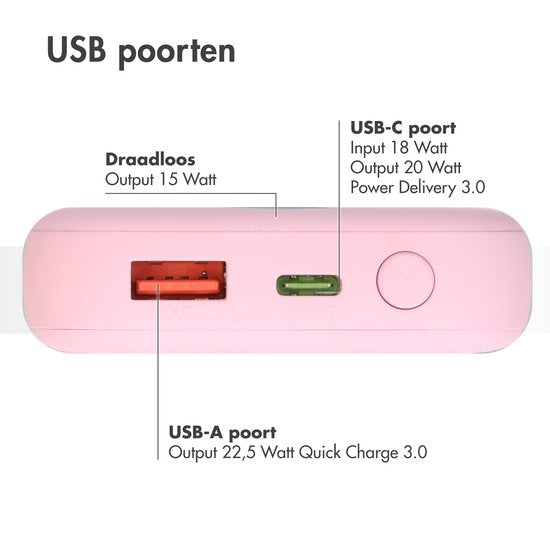 imoshion Powerbank 10000 mAh - Geeignet für MagSafe - Schnellladegerät 22,5W - LED-Anzeige - USB C & USB A - Wireless Powerbank Geeignet für iPhone 12/13/14/15/16 - Pink