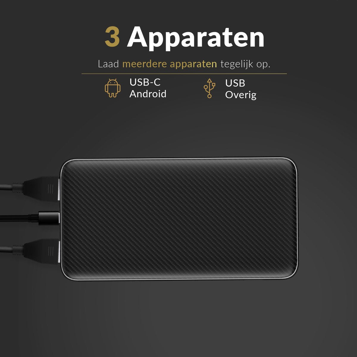 Surge Powerbank 20.000mAh - 22,5W Quick Charge 4.0 - 3 Geräte auf einmal aufladen - Schwarz - 14,5 x 6,8 x 2,8 cm