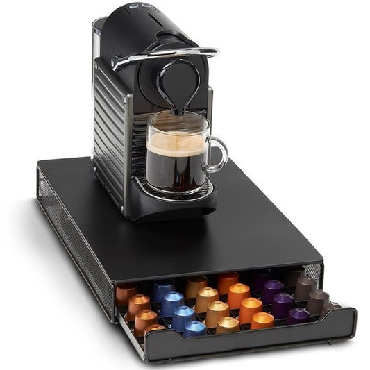 KitchenBrothers Kapselhalter - mit Schublade - Nespresso - 60 Tassen - Schwarz