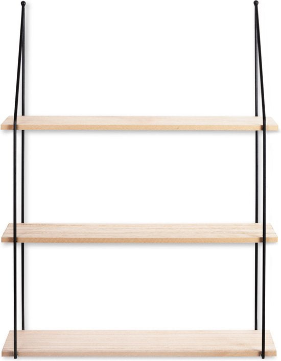 LIFA LIVING Wandregal - Industriell - Rechteckig - Eisen und MDF-Holz - 3 Holzböden