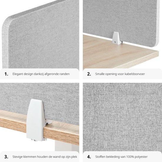 tectake Schreibtisch-Trennwand Noisy - Mit schallabsorbierendem PET-Kern - Inklusive 2 Befestigungsclips - Größe (LxB) 160 x 40 cm - Grau