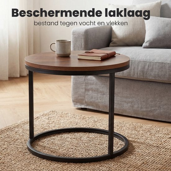 Bayt Couchtisch - Couchtisch-Set - Runder Salontisch - Set 3 Stück - Beistelltisch - Couchtisch - Holz - Braun