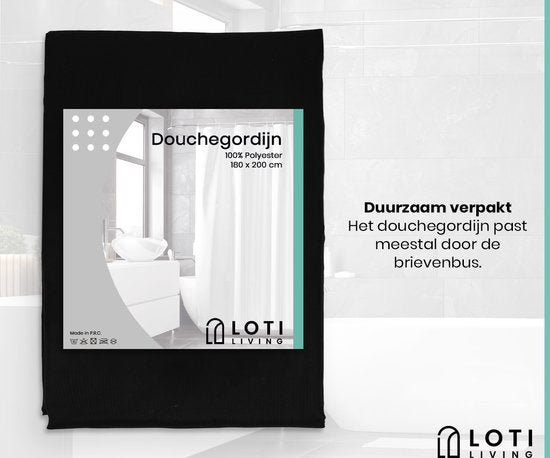 Loti Living Duschvorhang Anti-Schimmel - Schwarz - Ringe inklusive - Wasserdicht - Polyester - Duschvorhang 180x200 cm