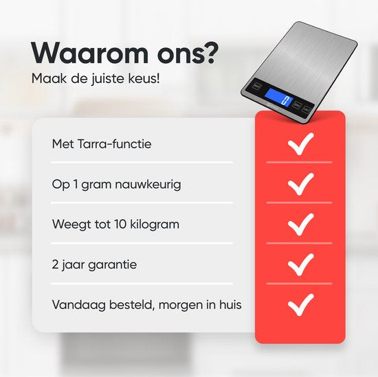 Kitchenwell Digitale Präzisions-Küchenwaage - Küchenwaage - 1gr - 10kg - Tara-Funktion - Grau