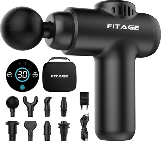 FITAGE Massage Gun Mini - 12 Aufsätze - Professionelles Massagegerät - Massage Gun 30 Stufen - Massagegerät - Massage Gun