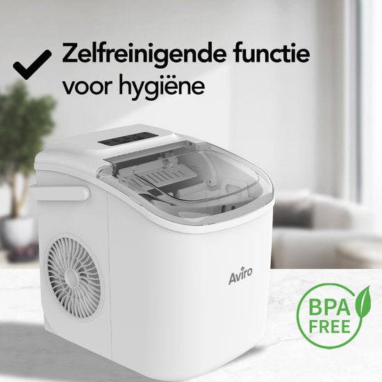 Aviro Eiswürfelmaschine – 1,3 l – Mit Eisschaufel – Selbstreinigungsfunktion – 12 kg / 24 Std. – 9 Würfel / 6 Min. – Weiß