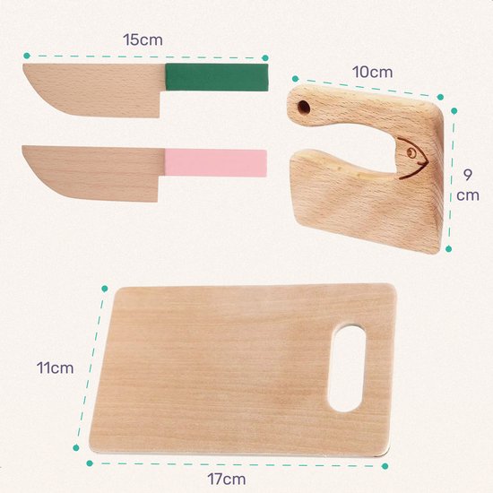 Qwali Kindermesserset aus Holz - sicher - inkl. Schneidebrett - Kinder - Besteck - Messer Kind - Küche - Spielzeug