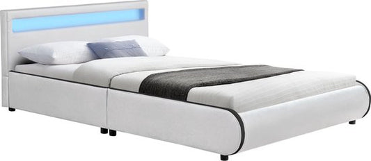 Polsterbett Sevilla - 140 x 200 cm - Weiß - LED-Beleuchtung