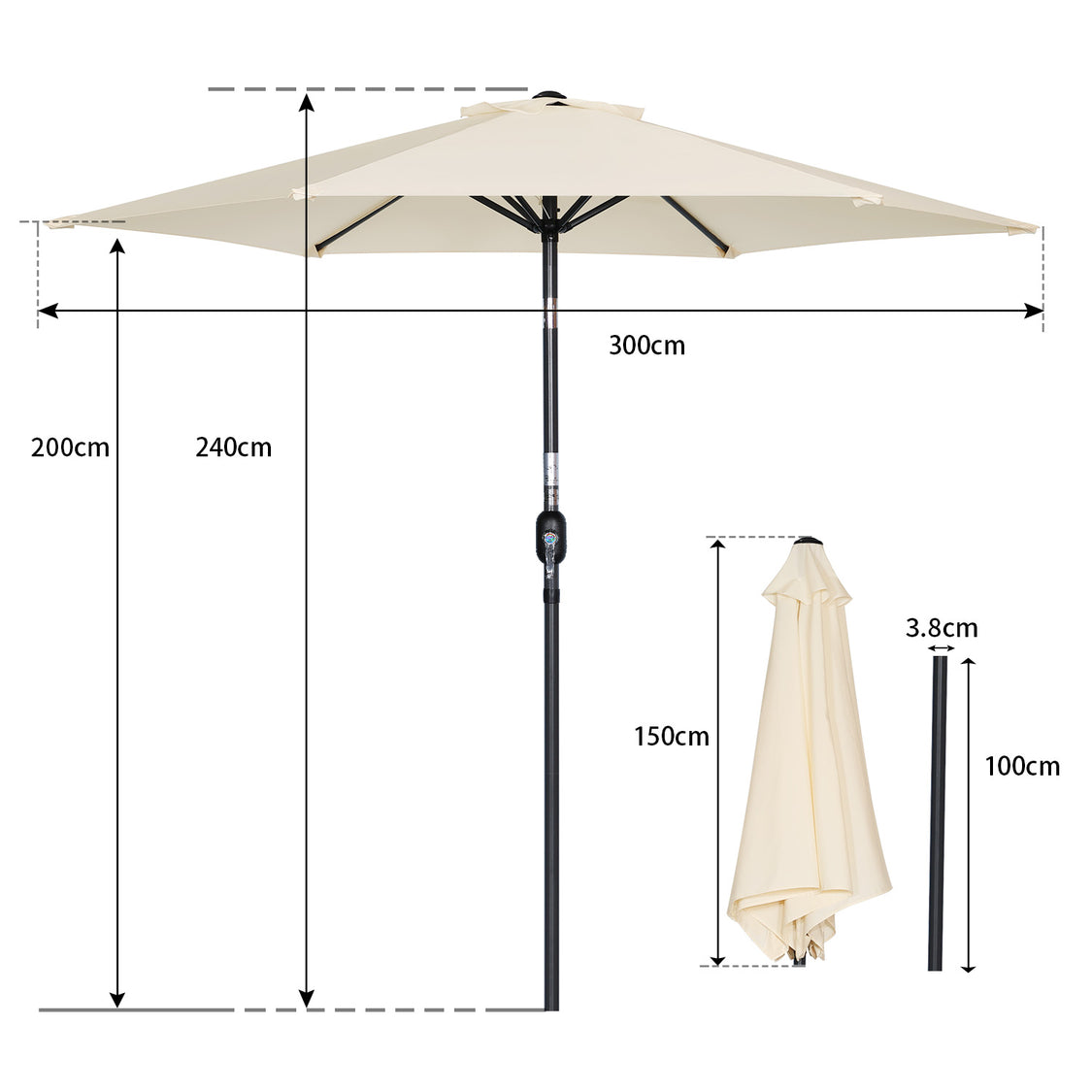 Angel Living Sonnenschirm - Ø300 cm - kippbar - Beige