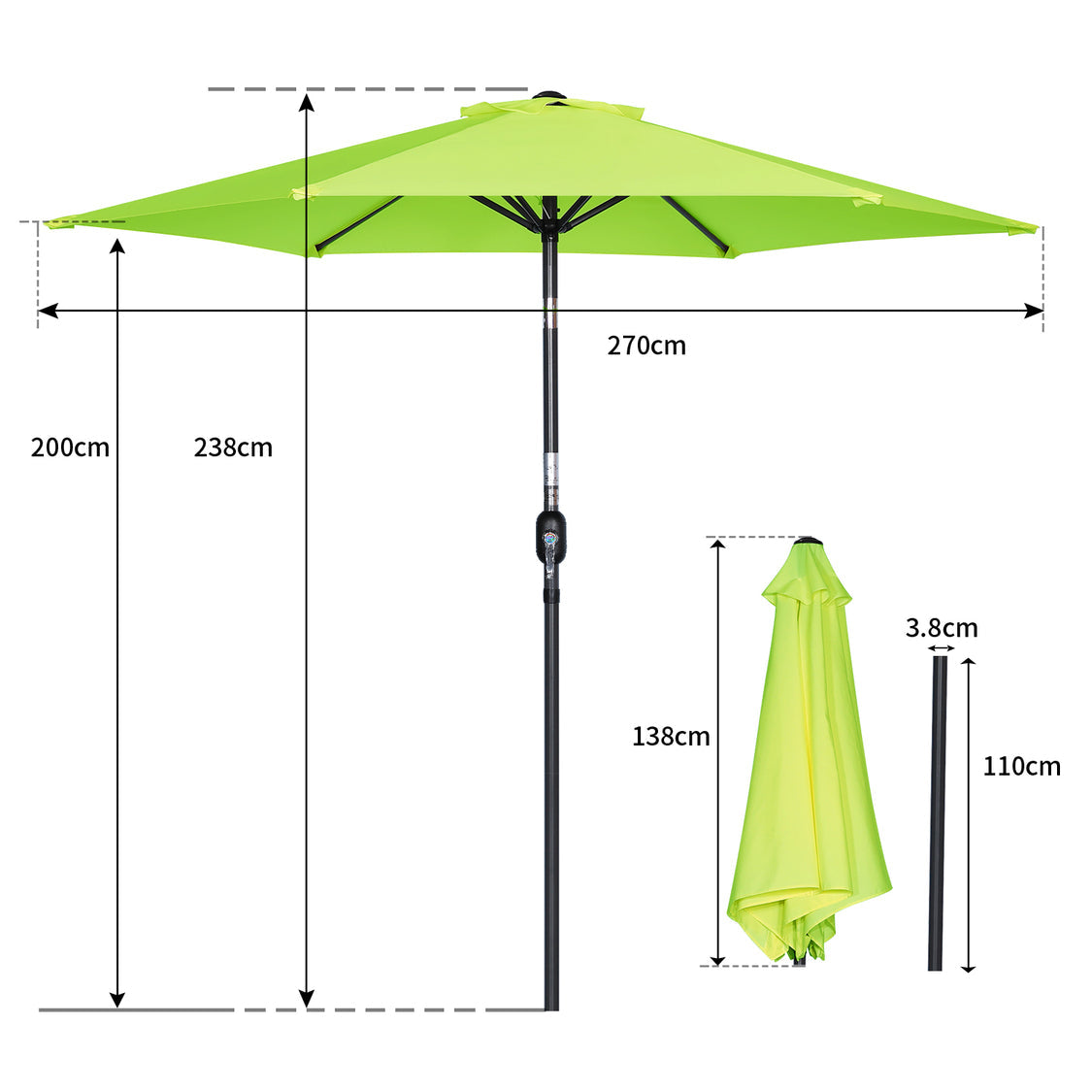 Angel Living Sonnenschirm - Ø270cm - Kippbar - Apfelgrün