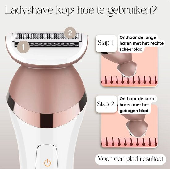 Sansbeauté® 6-in-1 Ladyshave Gesicht - Achseln - Beine - Bikinizone - Rasierer für Frauen - Epilierer - Epilierer für Damen - Trimmer für Frauen - Bikini-Trimmer - USB Wiederaufladbar