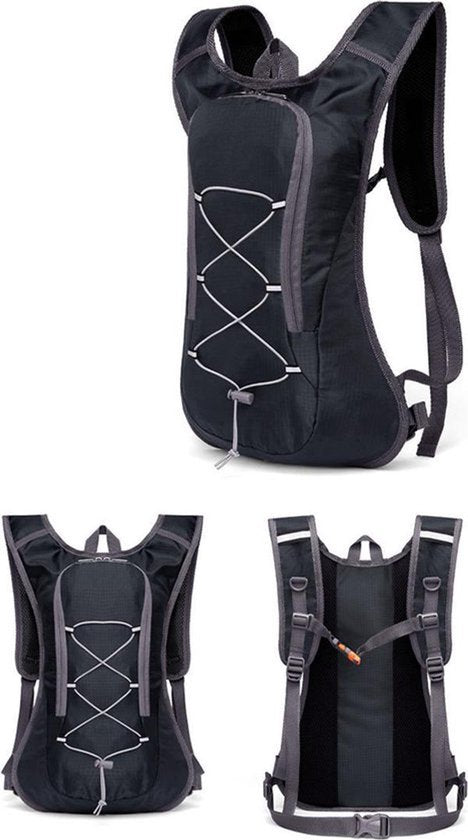 Trinkrucksack mit Trinksystem - Inklusive 2-Liter-Wasserbeutel - Schwarz